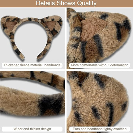 Beviliu Leopard Ears Headband Fluffy, Cheetah Print Cat Hairband for Women, Fuzzy Cheetah Ears Costume for Birthday Party Halloween Christmas Washing Makeup Cosplay