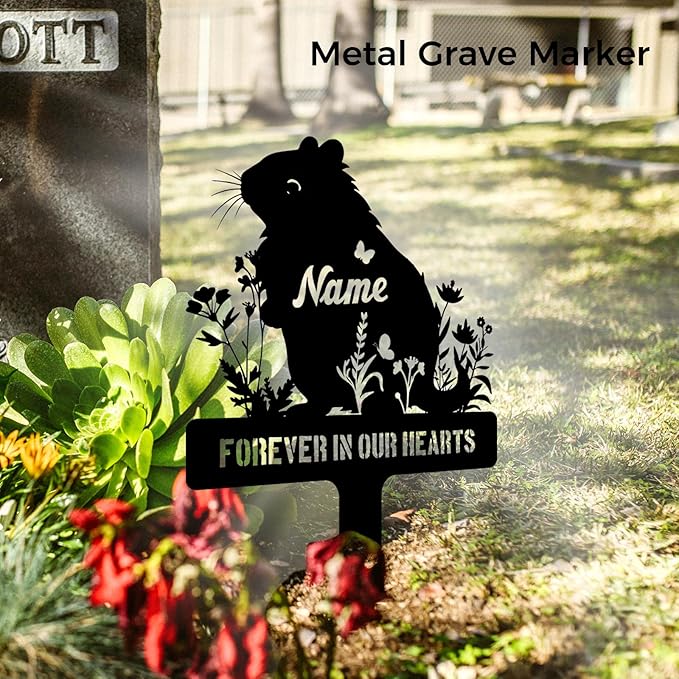 Custom Hamster Grave Stake Metal Memorial Stake for Cemetery or Garden Decoration, Personalized Hamster Remembrance Sympathy Sign Floral Plaque Tombstone Memorials Pet Loss Gifts