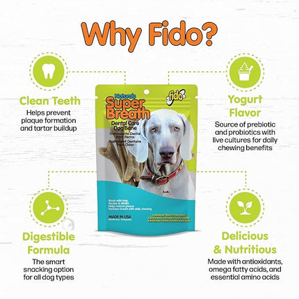 FIDO - Super Breath Dental Care Bones for Dogs - 8 Treats Per Pack (3 Pack) - Dog Dental Treats for Medium Dogs (Made in USA) - Dog Dental Chews Help Reduce Plaque, Tartar Buildup, and Freshens Breath