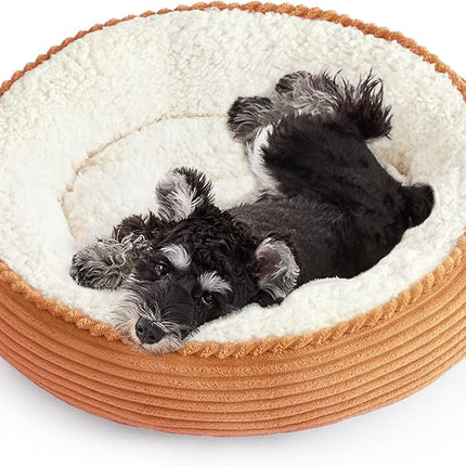 Love's cabin Round Donut Cat and Dog Cushion Bed, 25in Pet Bed for Small or Medium Dogs, Anti-Slip & Water-Resistant Bottom, Soft Durable Fabric Pet Beds, Washable Calming Cat Bed Orange Stripe