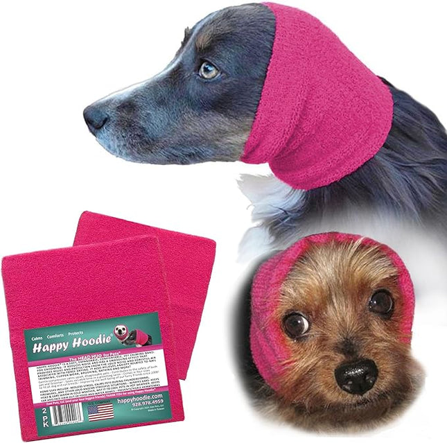 Happy Hoodie The Original Dog & Cat Calming Band - American Brand - Anxiety Relief/Noise Protection - Grooming - Thunder - Fireworks 2 Pack Pink (1 Small, 1 Large) - Since 2008
