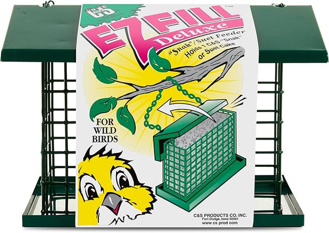 C&S EZ Fill Deluxe Suet and Snak Feeder with Roof & Platform, Suet Feeder for Wild Birds, Holds one 56 Ounce Suet Cake