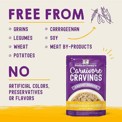 Stella & Chewy's Carnivore Cravings Wet Cat Food - Premium Pouches - Grain Free, High Protein Chicken & Chicken Liver - Perfect for Pickey Eaters - Complete Meal or Topper (2.8 oz, 12 Pack)