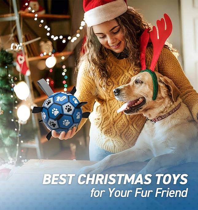 QDAN Dog Balls Toys, Soccer Ball with Straps, Balls for Dogs for Small Medium Puppy, Herding Ball Toy, Birthday Gifts (6 Inch)