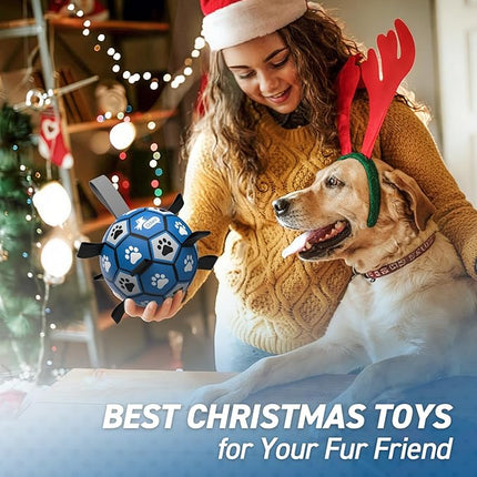 QDAN Dog Ropes Toys, Soccer Ball with Straps, Puppy Birthday Gifts, Durable Balls for Medium Large Dogs-Blue&Grey（8 Inch）