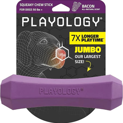 Playology Dog Toys | Durable Squeaky Chew Stick for Dogs | Jumbo Bacon Scented Toy - Easy to Clean and Made from Non Toxic Materials