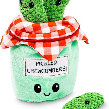 Pet Craft Supply Hide and Seek Plush Dog Toys Crinkle Squeaky Interactive Burrow Activity Puzzle Chew Fetch Treat Hiding Brain Stimulating Cute Funny Toy Bundle Pack -Pickles, for Medium Breeds