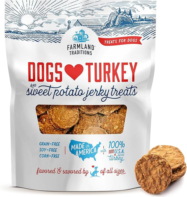 Farmland Traditions Filler Free Dogs Love Turkey & Sweet Potato Premium Jerky Treats for Dogs, 6 oz. Bag