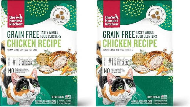 The Honest Kitchen Whole Food Clusters Grain Free Chicken Dry Cat Food, 1 lb Trial Pouch (Pack of 2)