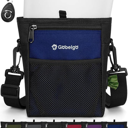 Gobeigo Dog Treat Pouch with Silicone Snack Bag, Front Pocket fits All Phones, 4 Cup Treat Bag with Training Clicker, Upgrade Stronger Magnetic Closure, 3 Ways to Wear Walking Fanny Pack (Navy Blue)