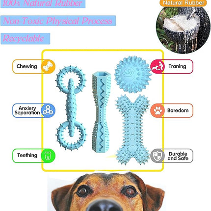 4 Pack Puppy Teething Toys 0-6 Months Puppy Chew Toys for Teething Cute Small Dog Toy Soft Rubber Toy for Puppies(Blue)