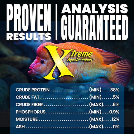 Xtreme Big Fella 3.0mm Pellets: Professional Nutrition for Medium to Large Cichlid/Community Fish - Boost Immune & Digestive Health, Color & Energy, Max Protein Fish Food – USA Farm Grown (20oz)