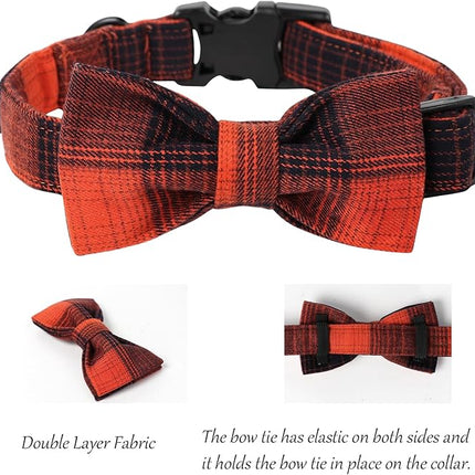 Lionet Paws Dog and Cat Collar with Bowtie Grid Dog Collar Plastic Buckle Light Adjustable Collars for Small Dogs Pets
