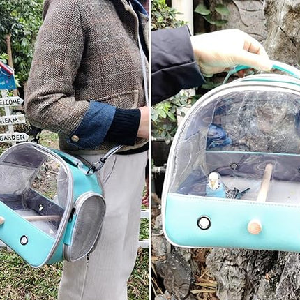 Bird Carrier, Portable Small Bird Parrot Parakeet Carrier with Standing Perch, Side Access Window Collapsible (Pink, Mesh Windows)