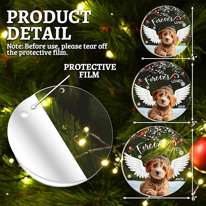 Pavo Picture Frame Dog Memorial Christmas Ornaments 2025, Personalized Pet Photo Ornaments, Acrylic Keepsake 4–6 Inches, Loss of Dog Sympathy Gift, Cat Memorial Gifts for Loss of Cat