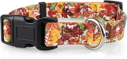 Limeloot Fall Dog Collar, Adjustable Thanksgiving Dog Collar in Small, Medium, and Large, Holiday Collar for Female and Male Dogs, Fall Leaves, Large