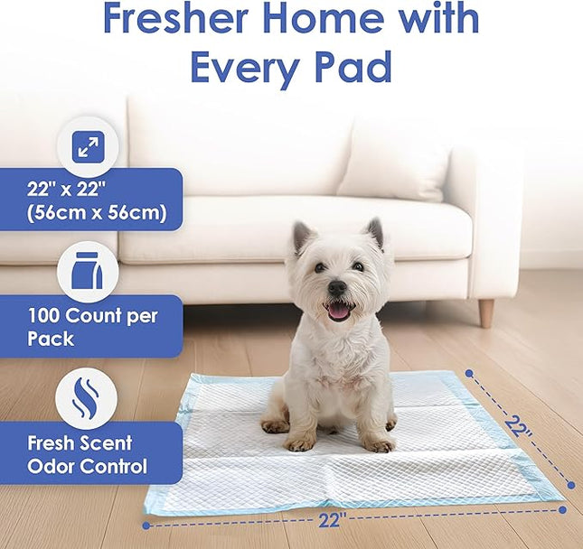 American Kennel Club Scented Puppy Training Pads with Ultra Absorbent Quick Dry Gel – 22 x 22 Pee Pads for Dogs - Fresh Scented - Pack of 100