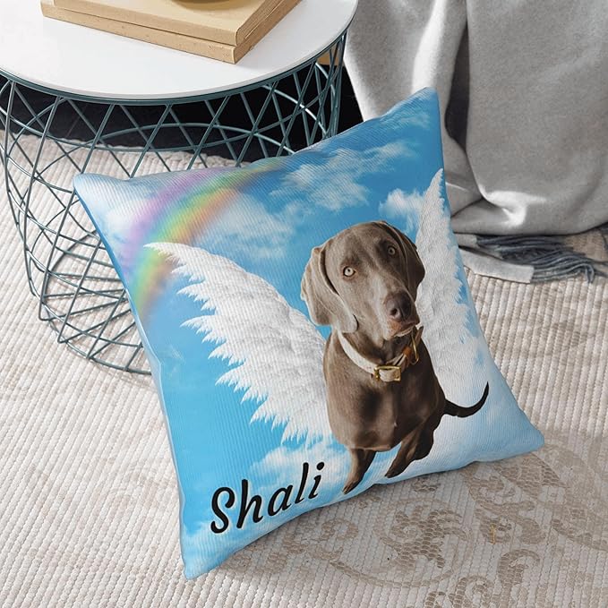 Funnylife Personalized Pet Memorial Throw Pillow with Photo Pet Memorial Gifts for Dogs Cats Loss of Dog Sympathy Gift Dog Bereavement Remembrance Picture Pillow