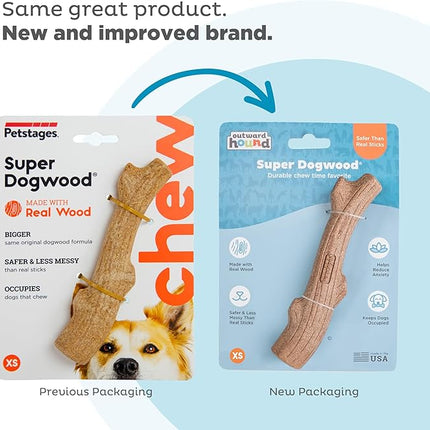 Petstages Outward Hound Super Dogwood Durable Dog Chew Toy, Extra Small - Long Lasting Chew Stick Made with Real Wood - USA Made, XS