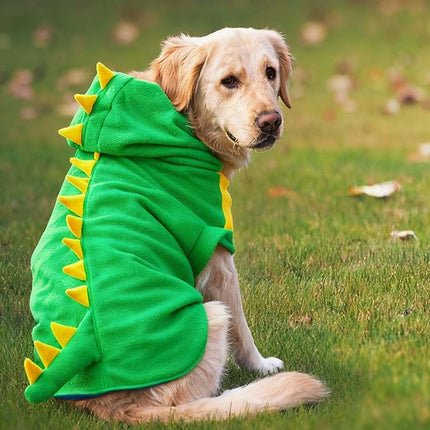 FLAdorepet Funny Halloween Large Dog Dinosaur Costume Outfits,Dog Pajamas Hoodie Winter Warm Pet Clothes Coat for Golden Retriever Pitbull (3XL, Green)