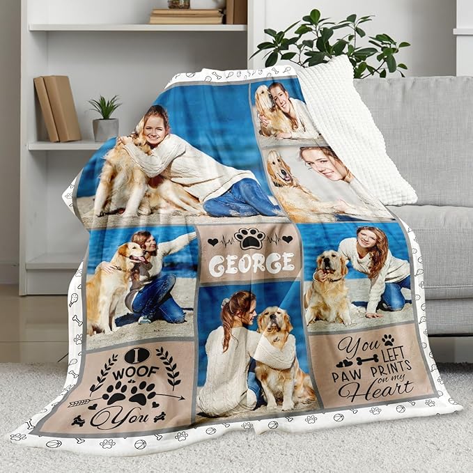 Personalized Pet Memorial Throw Blanket with Photo-Pet Memorial Gifts for Dogs Cats Loss of Dog Sympathy Gift Bereavement Remembrance Passing Away Gifts (6-Photos)