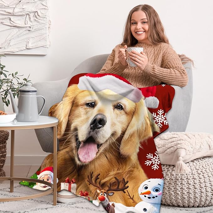 Personalized Christmas Pet Blanket, Custom Dog Portrait Blanket with Photo Name, Customized Throw Blanket for Dog Lovers, for Pet Lovers, Xmas Throw Blanket, Pet Memorial Gifts