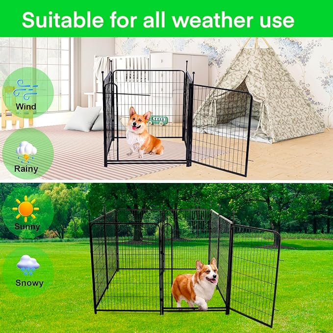 32 in(H) Dog Fence Outdoor For Yard, 21 in Wide Low Threshold Gate, 12 Panels Total 26.6 Ft(L) Fencing For Garden Beds, Animal Barrier Fence, Dog Pen Indoor or Outdoor,Landscape Fence Border