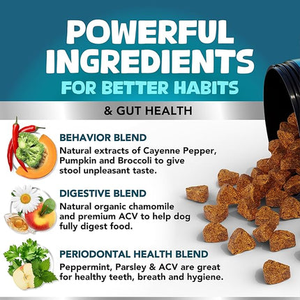Kinpur Pet Care No Poo Behavior Chews - Help Beat The Habit with Natural Pumpkin, Broccoli, Chamomile, Chicken Liver & More - Forbids Poop Eating - Coprophagia Stool Eating Deterrent Beef Treats
