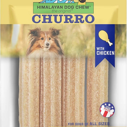 Himalayan Dog Chew Churro Yak Cheese Dog Chews, 100% Natural, Long Lasting, Gluten Free, Healthy & Safe Dog Treats, Lactose & Grain Free, Protein Rich, For All Breeds, Soft, Chicken Flavor, 4 Pack