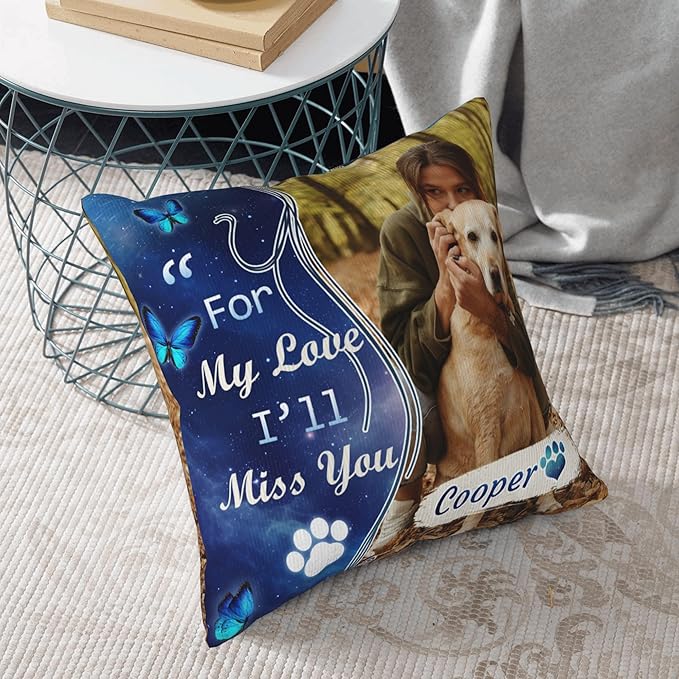 Funnylife Personalized Pet Memorial Throw Pillow with Photo Pet Memorial Gifts for Dogs Cats Loss of Dog Sympathy Gift Dog Bereavement Remembrance Picture Pillow