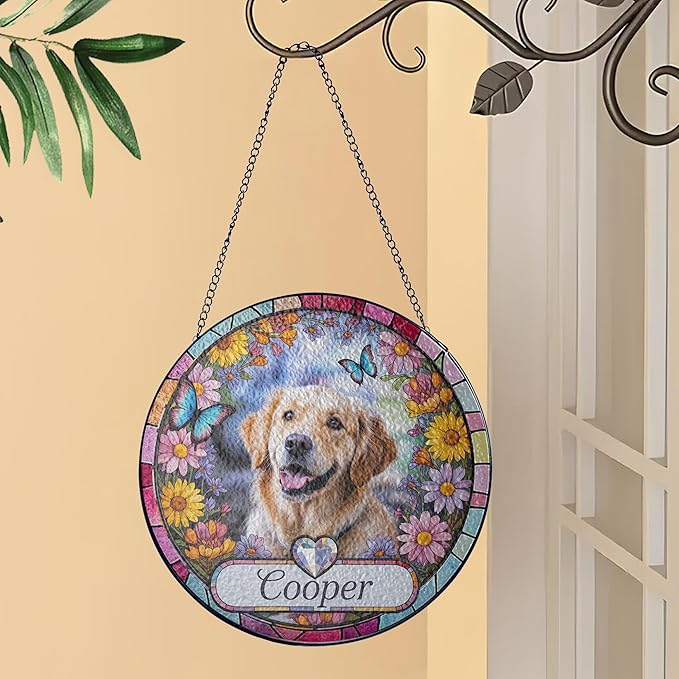 Gabita Custom Dog Portrait Stained Glass Window Hanging Light Catcher V3, Pet Memorial Stained Glass Photo, Dog Memorial Gift Pet Loss Sympathy Gift