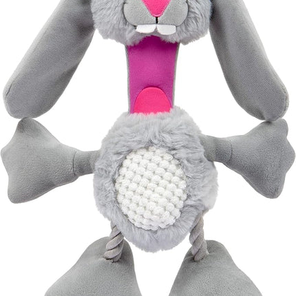 goDog Multi Tugs Rabbit Squeaky Plush & Rope Dog Toy, Chew Guard Technology - Gray, Small