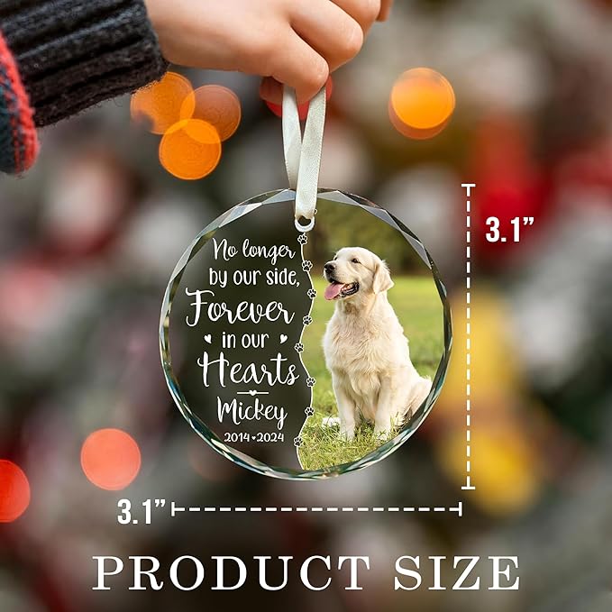 [Printed in The USA] Personalized Memorial Pet Glass Ornament - Custom Photo, Name & Dates - Forever in Our Hearts Valentine's Day Tribute for Your Dogs- Valentine's Gift for Dog Loves