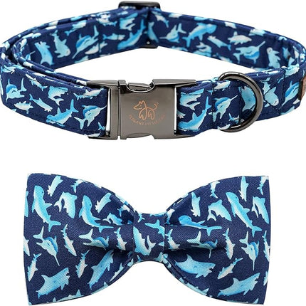 Elegant Little Tail Bowtie Dog Collar - Shark Print, Adjustable for Small Dogs