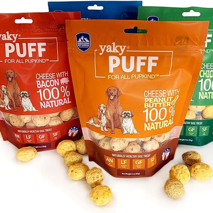 | yakyPUFF Himalayan Cheese Treats | Lactose Free | Gluten Free | Grain Free | USA MADE | For All Breeds | Peanut Butter Flavor Crispy Puffed Treat