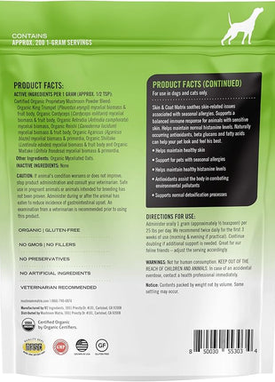 Om Mushroom Matrix Skin & Coat Mushroom Pet Supplement, Provides Seasonal Allergy Skin & Coat Support for Dogs & Cats, 200 Grams, 7.1 oz