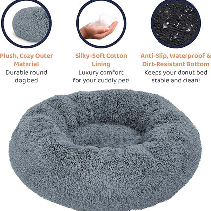 Donut Dog Bed - Premium Comfort for Anxiety Relief - Fluffy & Calming Design with Ultra-Plush Support | Cozy Round Dog Bed with Super Soft Circle Style (Dark Grey, Medium)