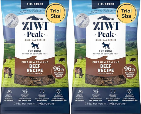 ZIWI Peak Air-Dried Dog Food – Beef - All Natural, High Protein, Grain Free, Limited Ingredient w/Superfoods (3.5oz) (Pack of 2)