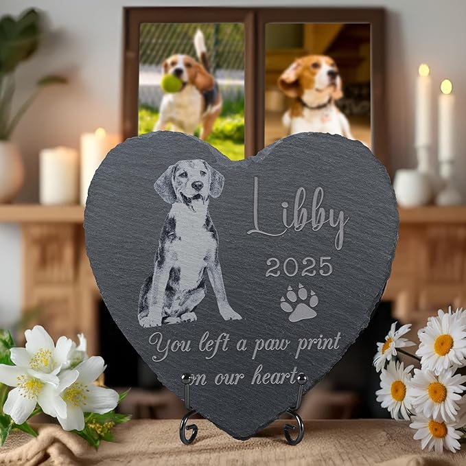 Pet Memorial Stone, Dog Memorial Stone, Dog Memorial Gifts for Loss of Dog, Pet Memorial Gifts, Loss of Pet Sympathy Gift, in Loving Memory Pet - Paw Prints on Our Hearts - Heart Shaped