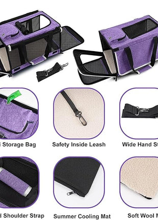 Carrying Bag for Yorkie Dog Travel Kennel Ventilated Softside Pet Carrier Tiny Dog Crate for Teacup Poodle 12lb Large Kitty Transport Cage with Cover Chihuahua Supply Purple