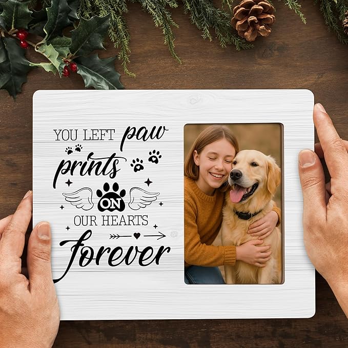 Dog Memorial Gifts for Loss of Dog Frame, Pet Loss Sympathy Gift Picture Frame, You Left Paw Prints on Our Hearts Frames Fits 4x6 Photo