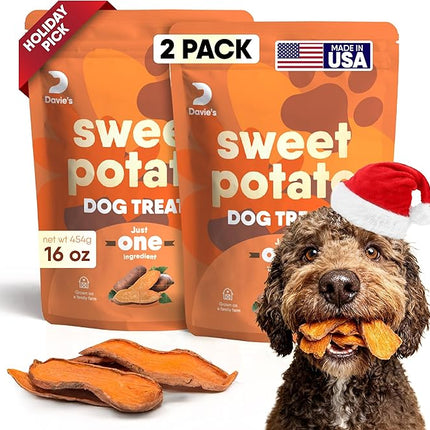 Davie's Sweet Potato Dog Treats - Healthy Treats Made in USA Only, Natural, Healthy Dog Chews, Low Fat, 1 lb Bag - Pack of 2