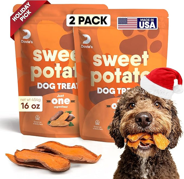 Davie's Sweet Potato Dog Treats - Healthy Treats Made in USA Only, Natural, Healthy Dog Chews, Low Fat, 1 lb Bag - Pack of 2