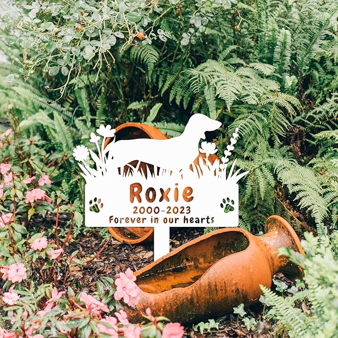 Personalized Dog Dachshund Memorial Stake Engraved Grave Stake, Custom Flowers Dog Memorial Grave Marker Outdoor Memorial Plaque, Dog Memorial Engraved Sign Pet Memorial Garden Stake