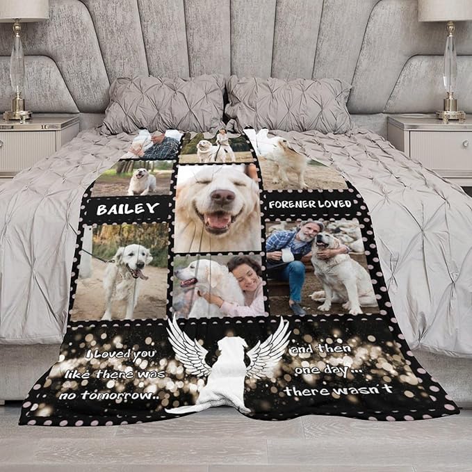 Custom Dog Memorial Gifts for Loss of Pet Cat, Personalized Dog Memorial Blanket with Photos, Pet Memorial Gifts, Pet Loss Gifts, Pet Memorial Throw Blanket, Remembrance Sympathy Bereavement Gifts