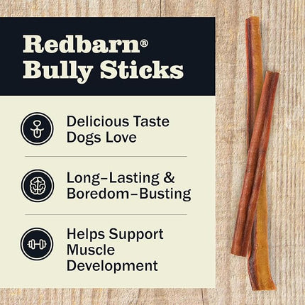 Redbarn Premium Bully Sticks for Dogs - 7 Inch, 6 Count - Long Lasting, Rawhide-Free, Slow Roasted, Low Odor & Highly Digestible, Single Ingredient Chews & All-Natural Dental Treats for Chewers
