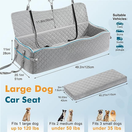 Large Dog Car Seat, Dog Car Bed for Large Dogs Under 120lbs, Dog Booster Seat with Thick Cushion and 2 Pet Safety Leashes, Detachable & Washable Pet car Bed for Backseat
