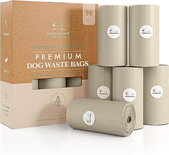 Dog Poop Bags Rolls - 90 Compostable & Biodegradable for Puppy Walks, Travel, Thick Refill Housebreaking dog poo bags Premium Cornstarch Pet Poo Bags Dogs