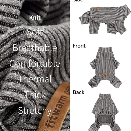 Fitwarm Mock Neck Knitted Dog Pajamas, Warm Winter Clothes for Small Dogs Boy Girl, Pet Pjs, Grey, XXL