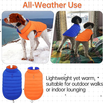 Lelepet Reversible Dog Coat Waterproof Dog Jacket Windproof Puffer Vest for Winter Warm Lightweight Coats for Large Dogs Adjustbale Hook & Loop Pet Apparel with Leash Hole, Golden Retriever, 3XL